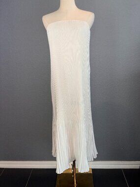 ABERCROMBIE & FITCH GISELLE CREAM PLEAT RELEASE STRAPLESS MIDI DRESS - EUC - MP